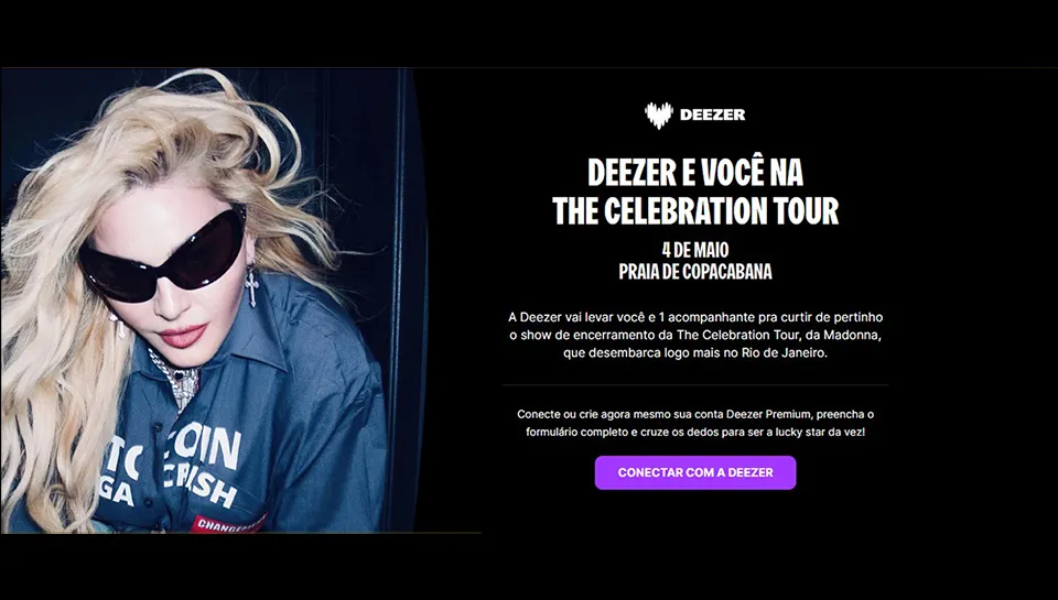 Promoção Deezer 2024 Você na The Celebration Tour